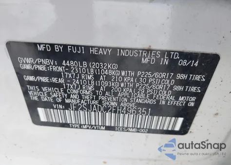 2015 Subaru Forester 2.5I Premium z USA, uszkodzony, nr VIN JF2SJADC2FH496351